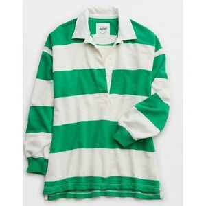 Aerie Prep Rally Rugby Sweatshirt in a green and white colorway Size Small